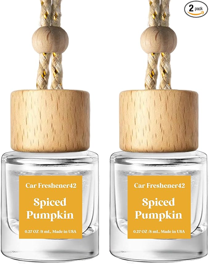 C Classy Hanging Car Air Freshener 2 Pack, Spiced Pumpkin Essential Oil Diffuser, Long-Lasting Fragrance, Cute Glass Bottle Car Accessories for Women & Men, Made in USA