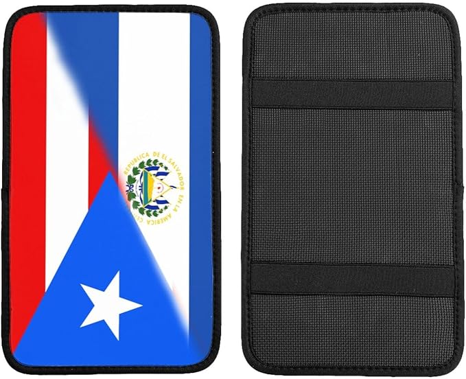 Puerto Rico El Salvadoran Flag Auto Center Console Armrest Cover Car Handrail Box Cushion Pad Mat Universal Fit Most Vehicle Sedan Truck SUV Soft Comfort Decor Accessories