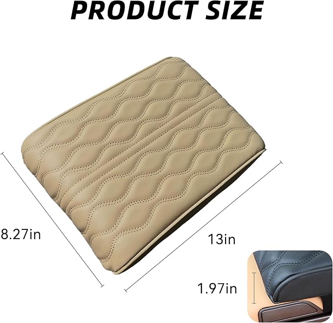 Car Center Console Cover, Leather Waterproof Vehicle Armrest Box Pad, Memory Cotton Comfortable Automotive Interior Seat Box Cushion Protector Accessories, Universal for Most Cars (Beige)