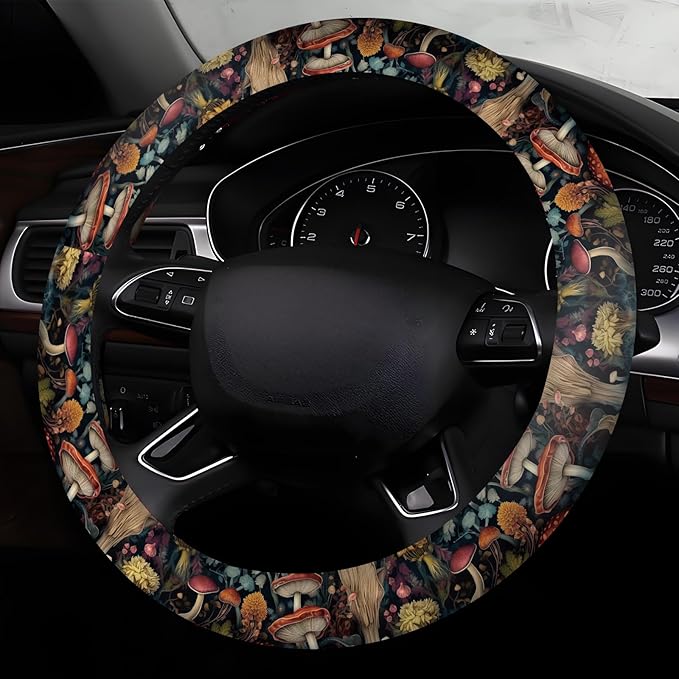 Car Steering Wheel Cover, Universal 15 Inch Neoprene Non-Slip Steering Wheel Covers, Funny Car Accessories for Women Men Fit Auto, Suvs, Truck Cute Various Mushroom