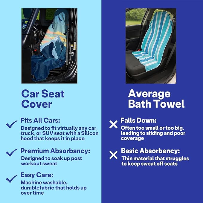 2 Pack Car Seat Towel Covers, Sweat Protector for Front Seats, Premium Thickened Microfiber with Elastic Strap, Breathable & Quick Dry, Machine Washable Cover for Gym Running Universal Fit, Sasquatch