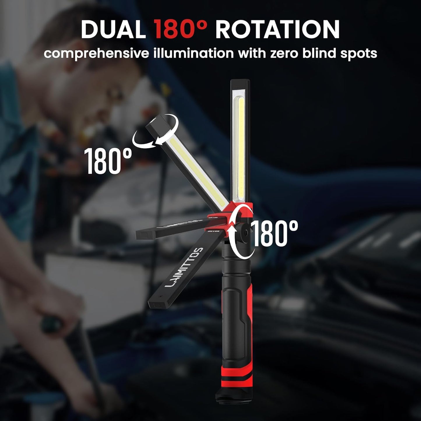 Rechargeable LED Work Light, Magnetic Flashlight Mechanic Light Tool Gifts for Men Him, Foldable Lamp with Hook for Car Repair Emergency BBQ Grill (2 Pack)