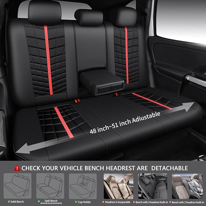CAR PASS Leather Mesh Car Seat Covers Full Set, 3D Foam Breathable Luxury Mesh Leather Seat Covers Full Set, Universal Fit for Cars Trucks SUV, Airbag Compatible, Anti Slip Seats 5 Black Red