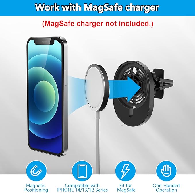 KALAPOP Car Vent Holder for Apple MagSafe Charger Compatible with iPhone 14/14 Plus/14 Pro/14 Pro Max and iPhone 13/12 Series(Charger not Included)