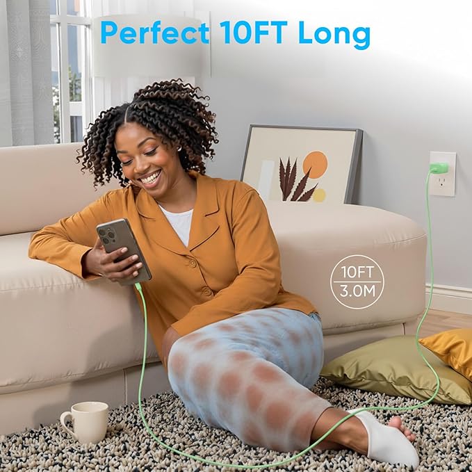 iPhone 16 15 Charger Fast Charging, 30W USB C Charger Block 10FT Cable for iPhone 15 16 Plus Pro Max/iPad Pro/AirPods, PD USBC Power Adapter Wall Plug with Extra Long Type C to C Cord (Green, 10FT)