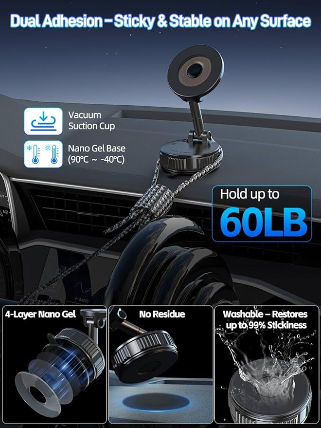 Car Phone Holder Compatible with Magsafe [60+LBS Strongest Suction & 2800gf Magnetic] 360° Adjustable Car Phone Mount, Phone Holders for Your Car for iPhone 17 Pro Max 16 15 14 13 12 Air Plus