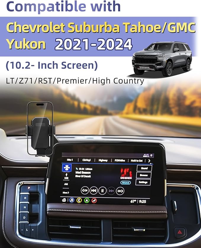 PZK Car Phone Mount for 2021-2024 Chevy Chevrolet Tahoe/Suburban/GMC Yukon/GMC Yuhon XL LT/Z71/RST/High Country Accessories 10.2-inch Screen Auto Lock Car Phone Holder Not Affect Vent