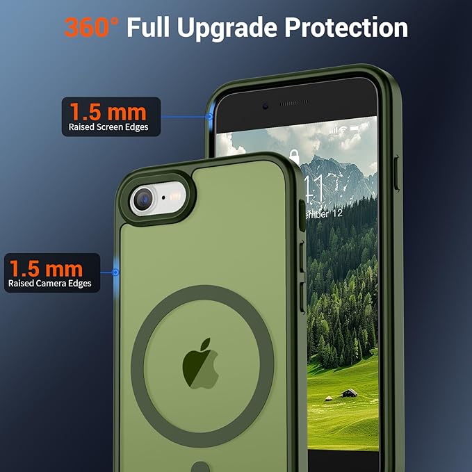 SUPFINE Magnetic for iPhone SE Case 2022 (3rd)/2020 (2nd), iPhone 8 Case (Compatible with MagSafe) (Military Grade Drop Protection) Slim Translucent Matte Phone Case, Cangling Green