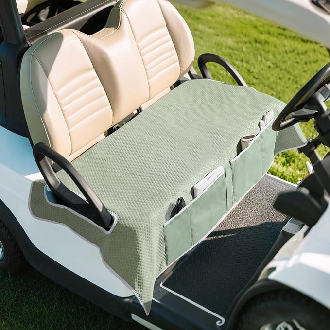 MoKo Golf Cart Seat Covers, Universal Golf Cart Seat Towel Blanket for EZGO,Yamaha,Club Car and More 2-Seat Carts with 4 Front Pockets, Universal Golf Accessories, Non-Slip Easy to Clean, Green