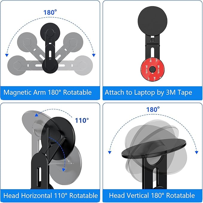 Magnetic Phone Holder for Laptop, MagSafe Laptop Phone Mount for iPhone 17/16/15/14/13/12 & All Phones, 180°Adjustable Phone Side Mount for Monitors for Tesla (Black)