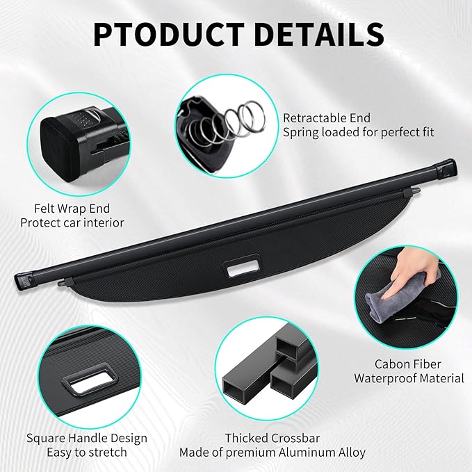 Tecoom Cargo Cover fit for Chevy Equinox Accessories 2018-2025, Retractable Rear Trunk Cover Luggage Security Shade, Anti-Peeping Privacy Screen Protector, Carbon Fiber Texture
