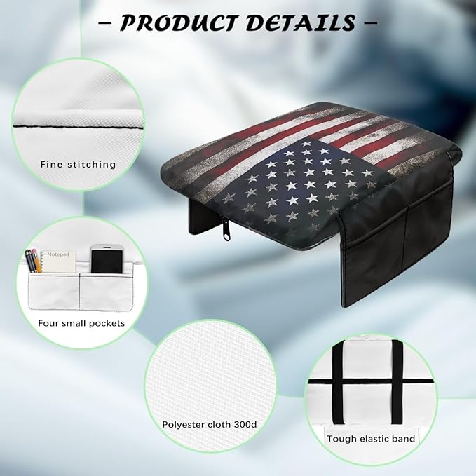 Tupalatus American Flag Car Console Cover Water-Resistant Auto Armrest Cover Protector with Storage Bags Comfort Padded Arm Rest Covers Compatible with Most Cars,SUV,Truck,Van
