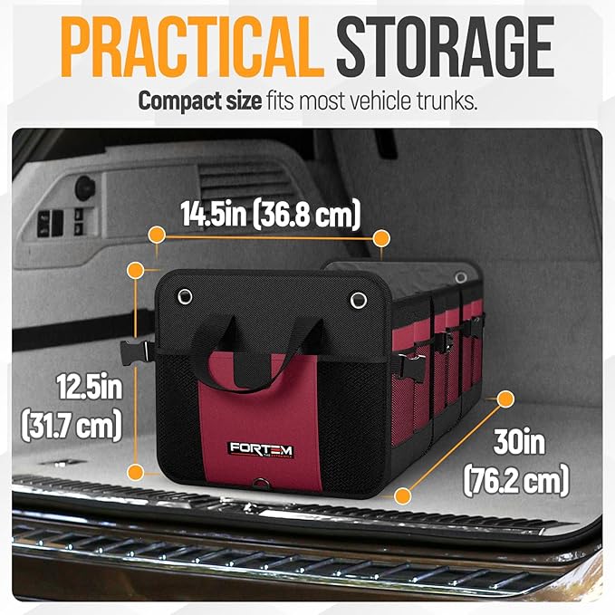FORTEM Trunk Organizer For SUV Car Organizer and Storage, Multi-Compartment Storage Bag Car Accessories for Women Men, Perfect Christmas Gifts, 1680D Oxford, Non Slip Bottom, Straps, Soft Cover (90L)