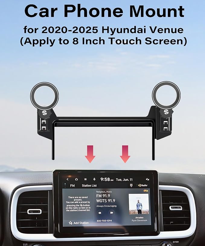 Car Phone Holder for Hyundai Venue 2020-2025 Accessories Apply to 8 Inch Touch Screen Fixed Clip Magnetic Cell Phone Mount Hands-Free 360 Degree Rotation