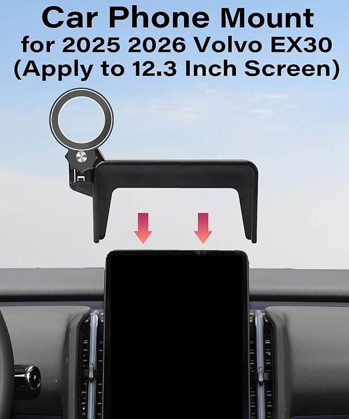 Car Phone Holder for 2025 2026 Volvo EX30 Accessories Apply to 12.3 Inch Touch Screen Fixed Clip Magnetic Cell Phone Mount Hands-Free 360 Degree Rotation