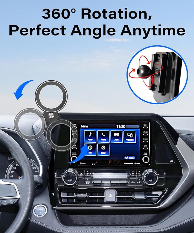 Car Phone Holder for 2020-2025 Toyota Highlander Accessories Apply to 8 Inch Touch Screen Fixed Clip Magnetic Cell Phone Mount Hands-Free 360 Degree Rotation