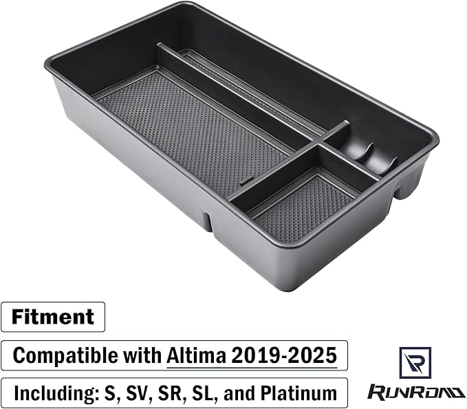 RUNROAD Center Console Organizer Tray Compatible with Nissan Altima 2019 2020 2021 2022 2023 2024 2025 Accessories, Insert Armrest Tray Secondary Storage Box Coin Holder Console Dividers, Black