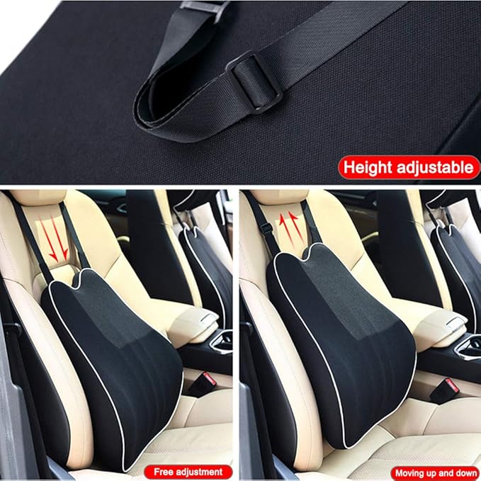 Car Lumbar Support Back Cushion Memory Foam Universal Fit Major Car Seat with Back Pain Relief for Car Office Home 1PCS Black
