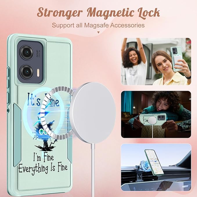 for Moto Edge 2024 Case - Compatible with MagSafe Women Girls Cute Magnetic Protective Phone Cover Cool Kawaii Girly Cat Heavy Duty Shockproof Design for Motorola Moto Edge 2024 Cases