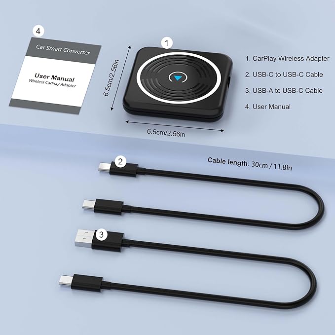 CarPlay Wireless Adapter, Wireless CarPlay Adapter for iPhone Converts Wired to Wireless CarPlay Dongle, Plug & Play Fit for Factory OEM Wired Apple CarPlay Cars from 2016 & iPhone iOS 10+