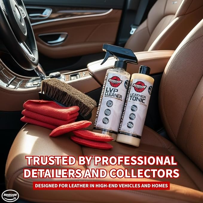 Renegade Products Leather Clean and Condition Kit – Deep Clean & Condition Seats, Upholstery & Trim with Brushes, Towels & Non-Greasy Finish
