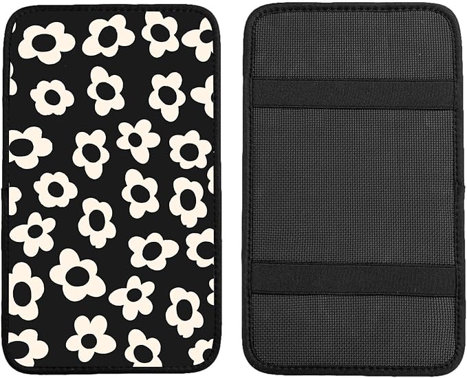 Car Center Console Cover,White Flowers Auto Center Console Pad,Armrest Cover Protector for Vehicle SUV Truck Car