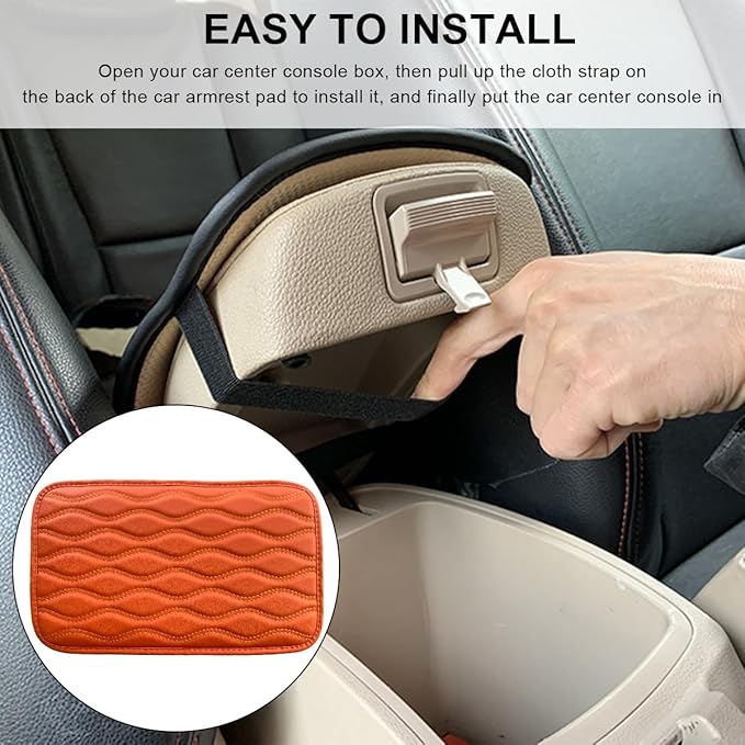 Car Center Console Cushion Pad, 12.48×7.40 Inches Waterproof Car Armrest Seat Box Cover, Comfortable PU Leather Vehicle Armrest Cover Protector, Car Decor Interior Accessories (Orange)