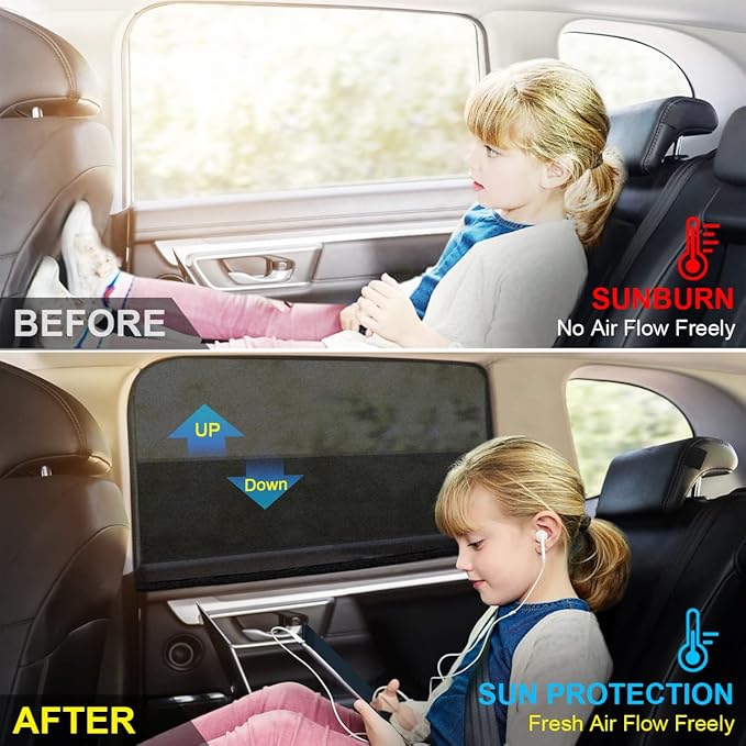 Car Window Shades for Baby, 2 Pack Car Sun Shade for Baby Kids Adults Pet, Large Size Mesh Covers Rear Side Sun Shades for SUV MPV Block UV Rays & Privacy Protection(42"x23")