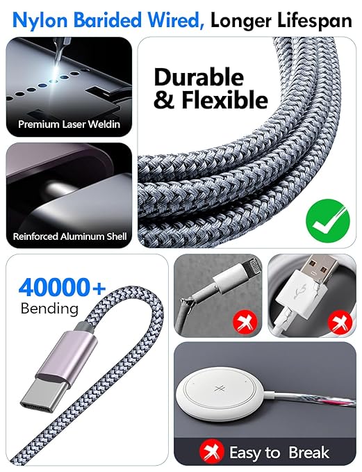 Travel Essentials for Apple Watch Charger,iPhone Charger,3 in 2 Type C/L/Magnetic Fast Charging Cable,Multi Charging Cable Portable Designed for iWatch Series,iPhone 17-11,Galaxy S26-S21,Car-4FT