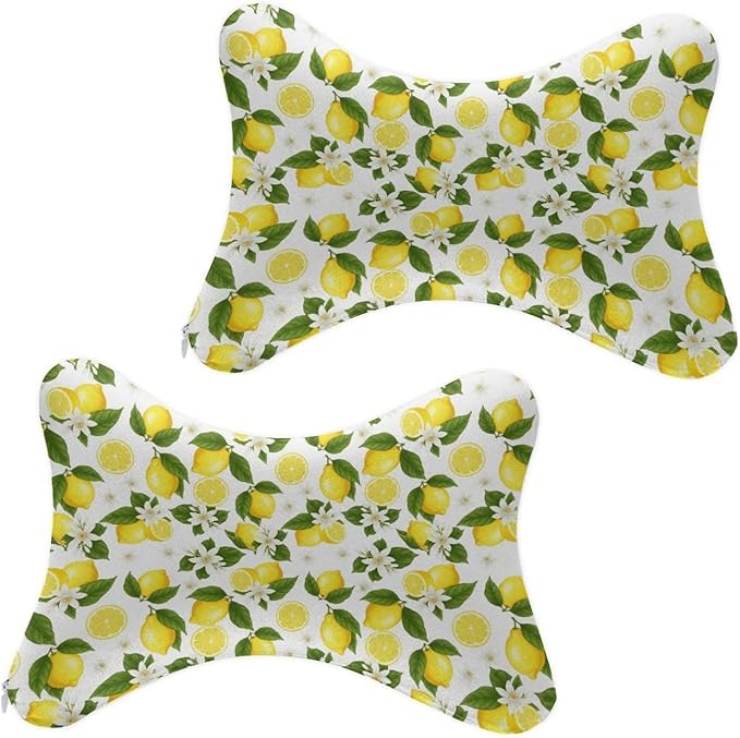 Car Neck Pillows Bone Shape 2 Pack Headrest Fit for Cars Pillow for Home and Office Chair Nap/Neck Pain Relief, Compatible with Yellow Lemon