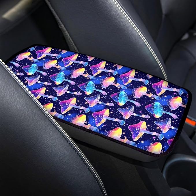 UNICEU Galaxy Mushroom Print Car Accessories Soft Comfy Armrest Cover Pad Neoprene Car Center Console Armrest Protector Cover Universal Fit Trucks SUV Van