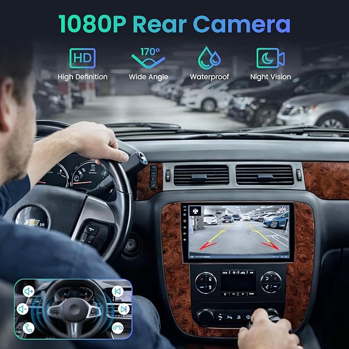8G+128G Car Radio for Chevy Silverado Tahoe Suburban GMC Yukon 2007-2013: 8Core Android 15 Stereo with QLED HD Touchscreen Wireless CarPlay Android Auto Build-in GPS 5G WiFi DSP 48EQ Backup Camera