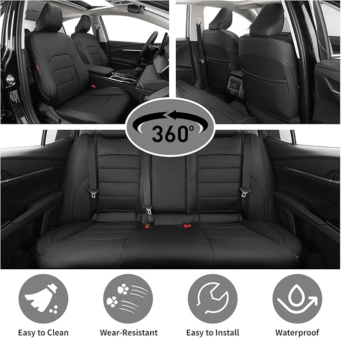 EKR Camry Seat Covers for Toyota Camry XLE, XSE 2018-2024(Not for Hybrid) Waterproof Leather Car Seat Cover Full Set for Trucks SUV-Faux Leather (Black)