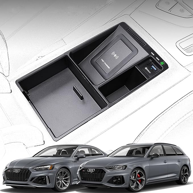 Wireless Car Charger for Audi A4/S4/A5/S5/RS5 2017 2018 2020 2021 2022 RS4 2019 2020 2021 2022, 15W Fast Charging Phone Charger Pad with QC3.0 USB Port for iPhone 12/13/13Pro Galaxy S22/S21