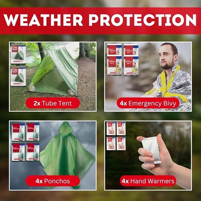 Emergency Zone 2 & 4 Person 72 Hour Survival Kit | Bug Out Bag with Food, Water, First Aid, Emergency Shelter, Survival Gear - Disaster Preparedness Go Bag for Earthquake, Hurricane, Car, Home