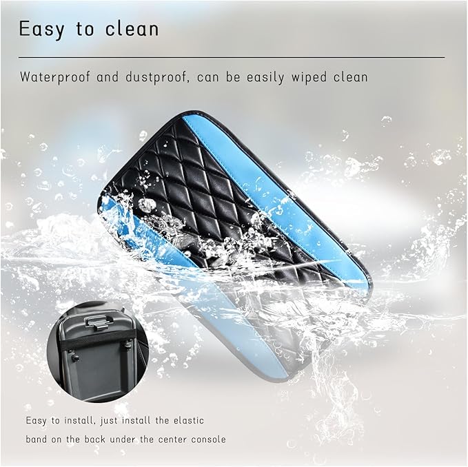 Car Center Console Cushion Pad, Universal Leather Waterproof Armrest Seat Box Cover, Comfortable Auto Armrest Cover Protector, Car Interior Decor Accessories for Most Vehicles (Black & Blue)