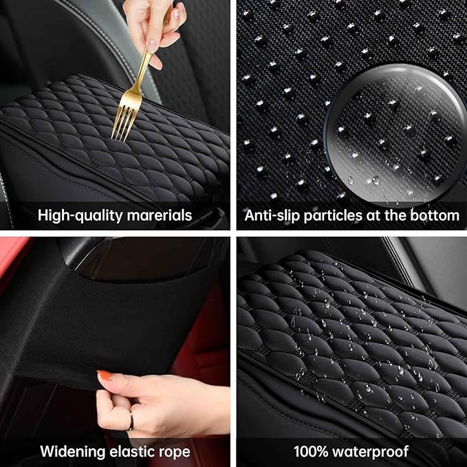 Car Center Console Cover for Dodge Ram 5th Ram 1500 2019-2024, Universal Leather Armrest Cover Protector Cushion Waterproof Interior Accessories with 2 Storage Bags,B/Brown