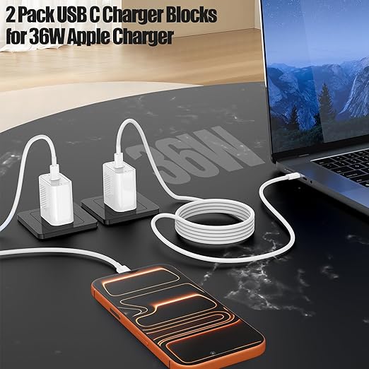 40W USB C Fast Charger for iPhone 17/ Air/16/15 Pro Max,2Pack 10FT Type C Charger Block & Cable, PD 3.0 Super Fast Charging for iPad Pro MacBook Air/Pro M1/M2, AirPods