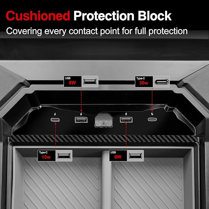 Center Console Organizer Tray Compatible with Tesla Cybertruck 2025 2026 2024,Armrest Storage Tray with USB Expansion Docks for Cybertruck Accessories