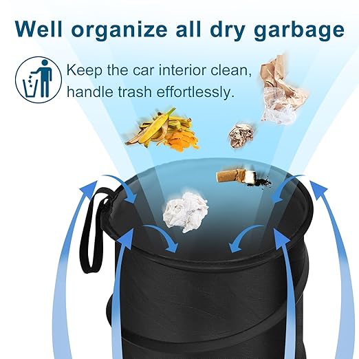 Car Trash Bin, 2 Packs Pop-up Car Trash Can, Medium-Sized Collapsible Garbage Can with Elastic Band Hanging, Double-Layer Washable Vehicle Trash Can, Velcro Waste Basket Bin
