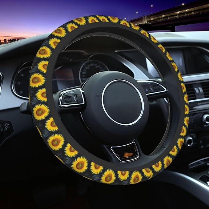 Sunflower Steering Wheel Cover Flower Steering Wheel Cover Accessories Universal Auto Interior Decor Anti Slip Car for Men Women 2 Pieces Car Coasters