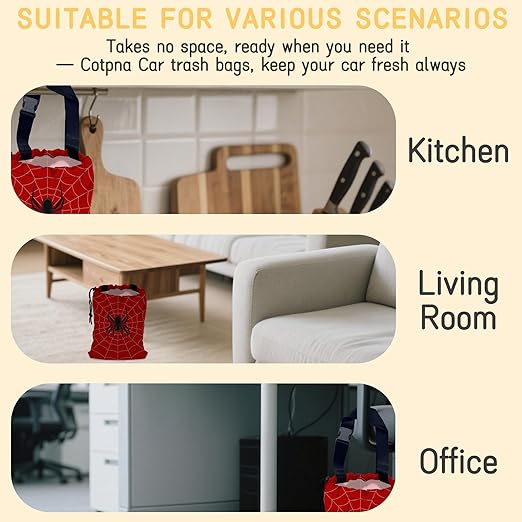 Spider Web Car Garbage Bag, Small Car Trash Bag Hanging,Drawstring Car Garbage Bag with Adjustable Buckle for Car Back Seat,SUVs,Camping,Road Trips