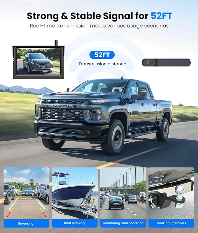 AUTO-VOX Solar Wireless Backup Camera:5" HD 1080P Monitor,3 Mins DIY Installation & 5000 mAh Battery Powered Solar Back Up Camera Systems, IP69K Waterproof Reverse Camera for Car, Van, Truck, Trailer