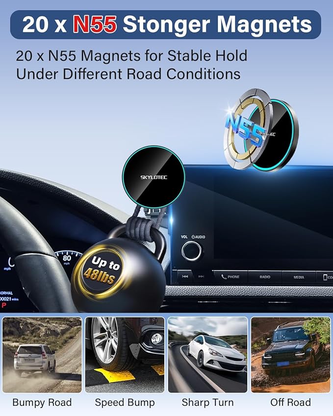 SKYLOTEC Phone Holder for Toyota C-HR CHR 2019-2022 Accessories 8-Inch Screen Fixed Clip, Car Magnetic Phone Mount Compatible with MagSafe, Magnets Fast Wireless Charger CH R Cell Phone Holder