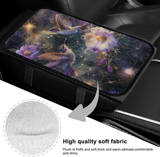 Flower Hummingbird Car Arm Rest Cushion for Arm Support Soft Comfortable Car Armrest Cushion Anti-Scratch Car Interior Accessories for Most Cars SUVs and Trucks