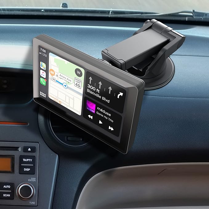 Car and Driver INTELLIDASH 7" HD Touchscreen – Portable Apple CarPlay Android Auto Screen for Car, Bluetooth Car Stereo with Backup Camera Support, Mirror Link, GPS Navigation, Siri, Google, SiriusXM