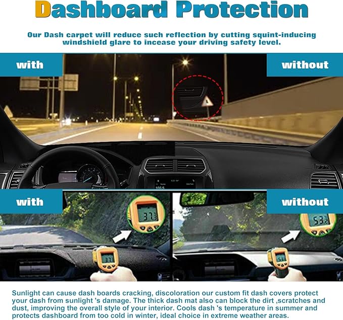 x xotic tech Center Console Dashboard Mat Pre-Cut Non-Slip Sunshield Sun Glare Protector Dash Carpet Pad Black Cover Compatible with Ford Explorer 2011-2019