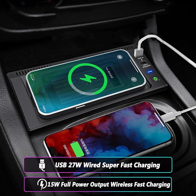Car Wireless Charger for Mercedes Benz GLE/GLS(2016 2017 2018 2019) ML/GL(2012 2013 2014 2015),for Any Qi-Enabled Phone,with USB Port Anti-Slip Mat