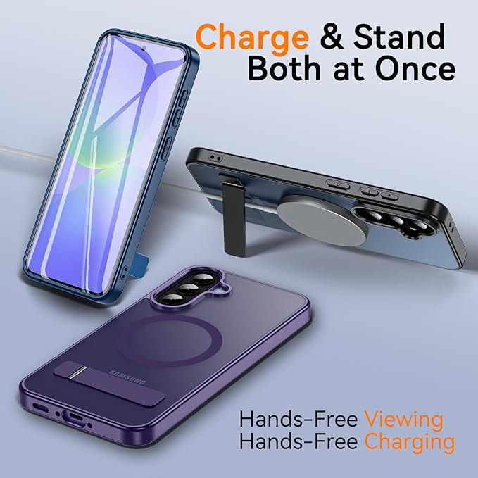 OWKEY for Samsung Galaxy A37 5G Case with Stand, Magnetic Shockproof Case Fit for Magsafe Translucent Matte Cover for Samsung A37, Blue