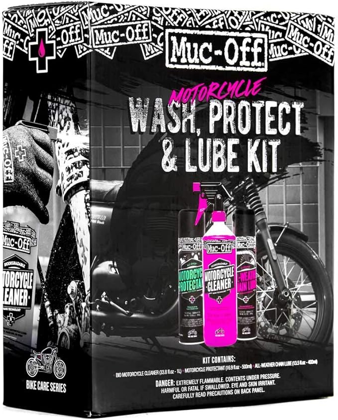 Muc Off Motorcycle Wash, Protect and Lube Kit - Motorcycle Cleaning Kit, Motorcycle Detailing Kit - Includes Motorcycle Cleaner and Chain Lube